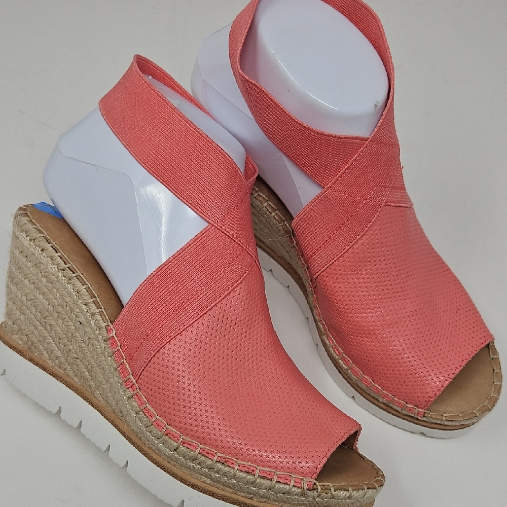 Gentle Souls By Kenneth Cole Pink Coral Espadrille Wedge Sandals Womens 7.5